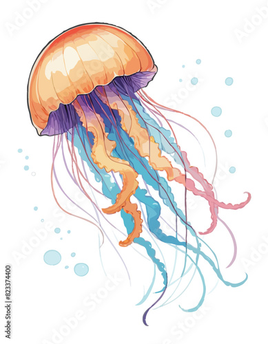 Vector illustration of colorful jellyfish on a white background.
