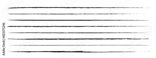 Line underline. Set strike lines black color isolated on white background. Pen stripe brush strokes. Patch pencil strips. Marker collection design. Grunge sketch thin long texture. Vector illustration