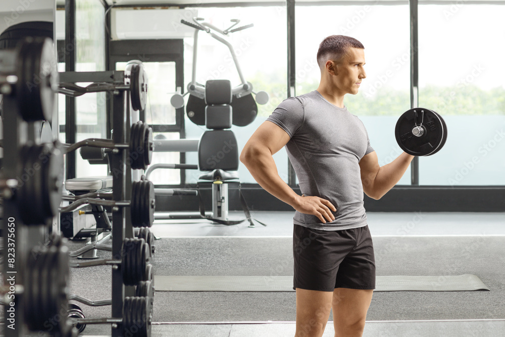 Bodybuilder at the gym exercising