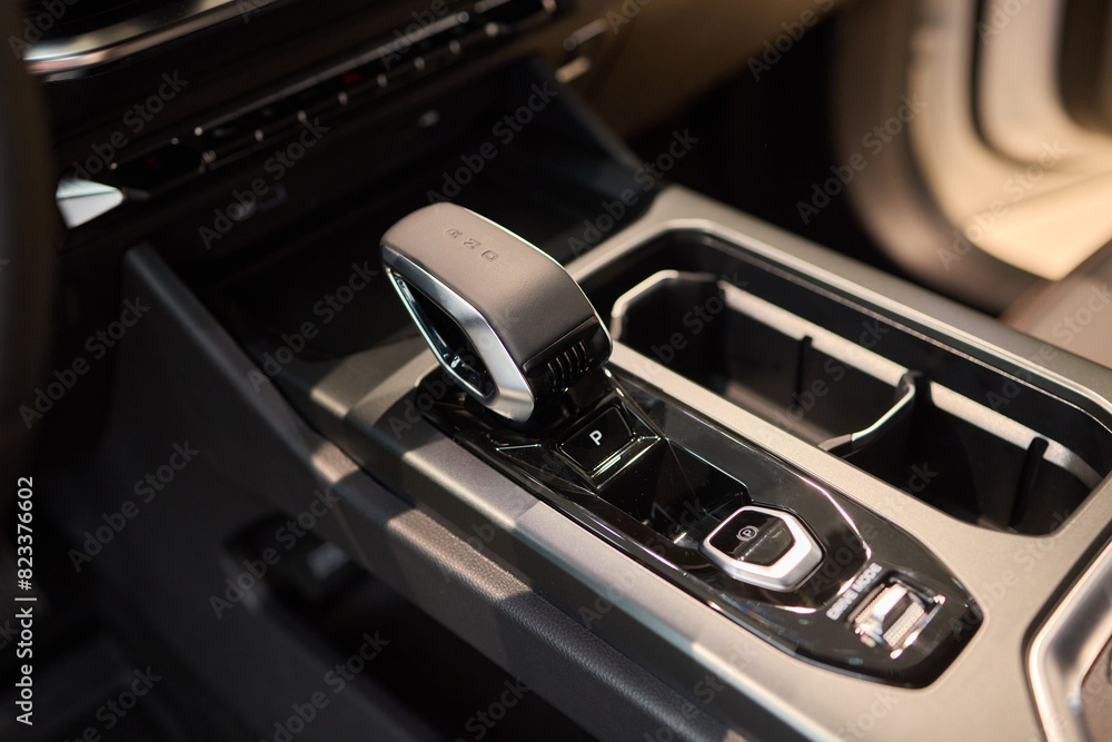 Macro shot of a car gear lever an essential auto part Macro shot of a car gear lever an essential auto part