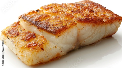 Crispy Pan-Fried Cod with Skin on White Background - High-Quality Food Photography Showcasing Texture and Freshness