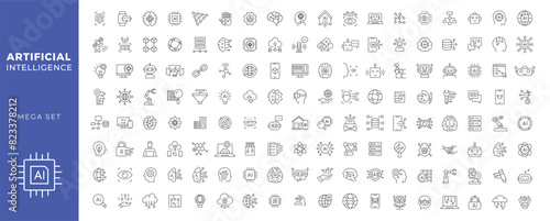 Artificial intelligence icons. Simple line art style icons pack. Vector illustration photo