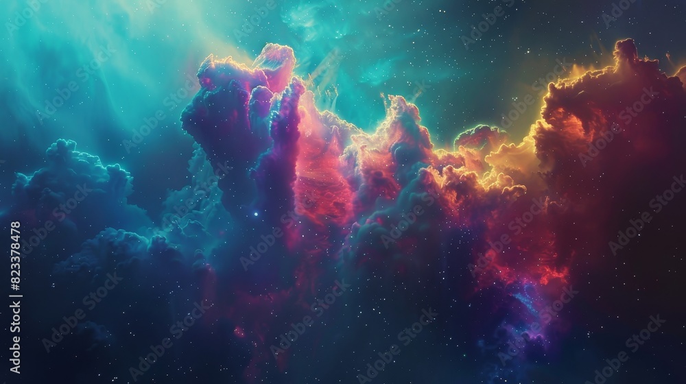Abstract cosmic journey, colorful space nebula and stars, capturing the beauty of the universe for educational and natural world exploration purposes