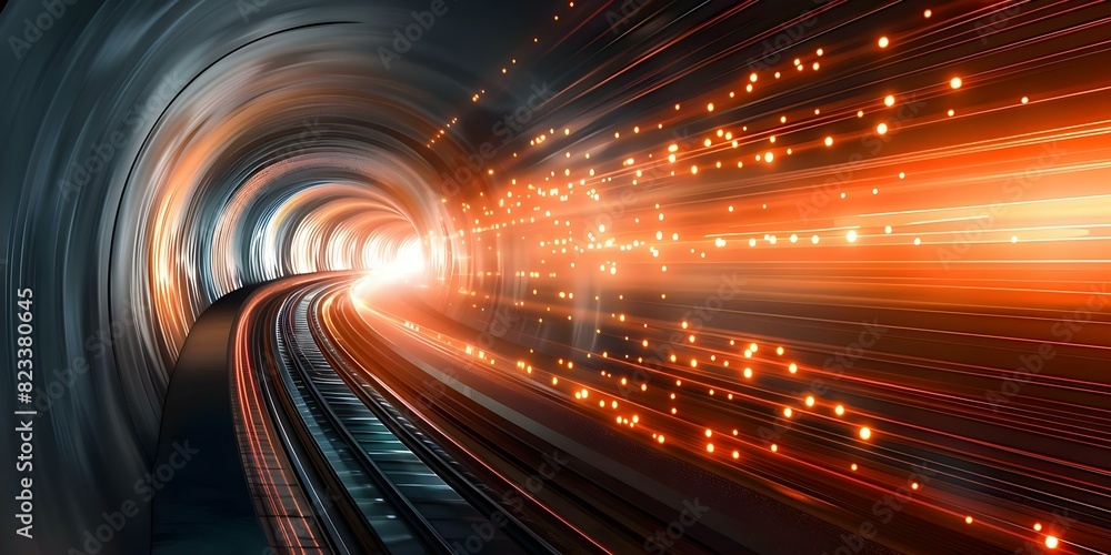 Obraz premium Hightech city tunnel illuminated by digital data streams. Concept Technology, Cityscape, Data Streams, Lighting Design, Urban Infrastructure