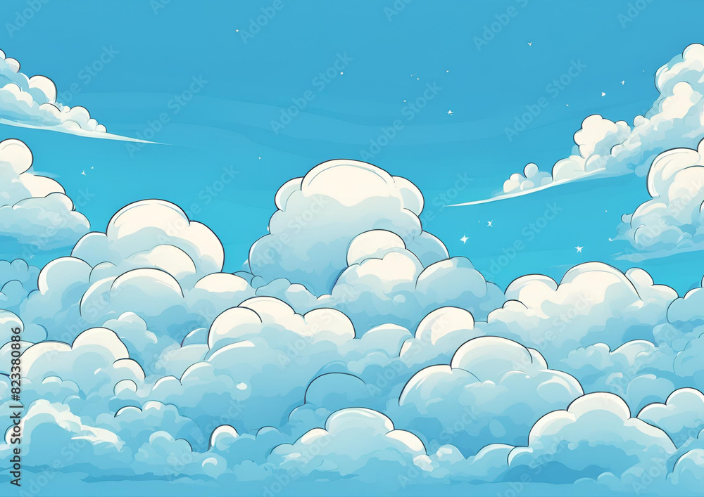 Anime-Style Vector of Blue Sky Clouds_ Clean Background Design. Anime-Style Vector of Blue Sky Clouds_ Clean Background Design.
