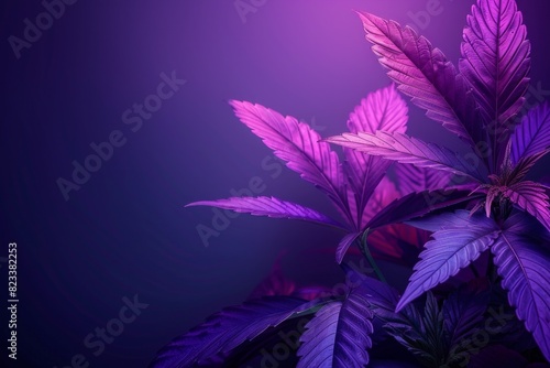 striking cannabis plant featuring deep purple leaves stands out against a solid purple backdrop, showcasing the beauty of natures color palette.