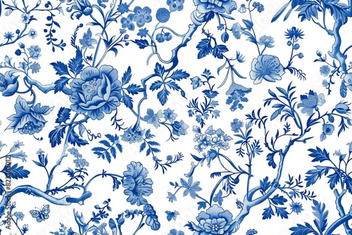 Watercolor Seamless pattern with blue and white