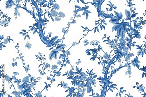 Watercolor Seamless pattern with blue and white