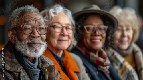 A diverse group of elderly people sharing a friendly moment together, illustrating diversity, friendship, and community