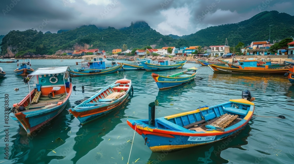 A quaint fishing village with colorful boats. --ar 16:9 Job ID: e4ca9ab6-d951-43ff-8e0a-a75a7ac44ed4