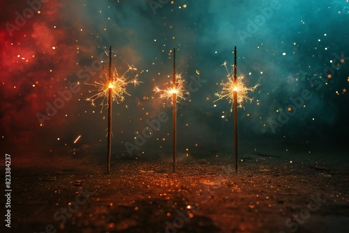 Digital artwork of sparklers lighting up in the middle of an illuminate background photo