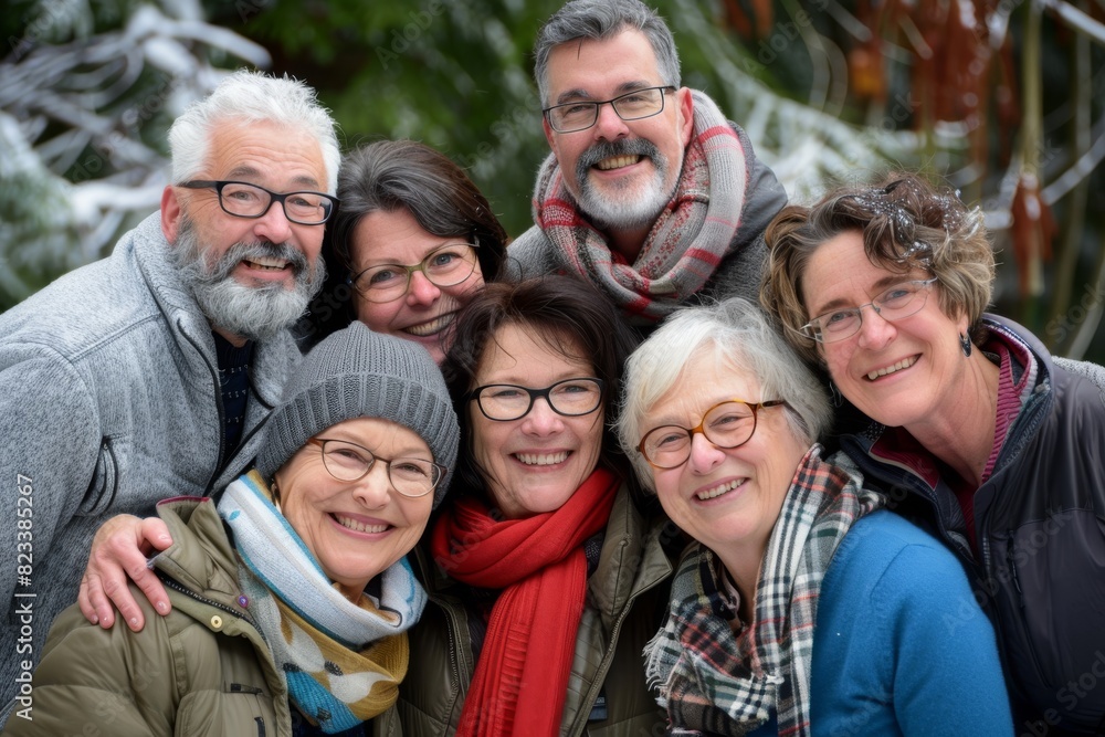 Group of senior friends smiling and looking at the camera in a park Group of senior friends smiling and looking at the camera in a park