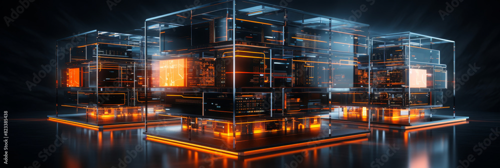 Compact All-in-One Data Center with Cutting-Edge Network Devices - Corporate Server Cluster Module Illustrating Modern IT Infrastructure Compact All-in-One Data Center with Cutting-Edge Network Devices - Corporate Server Cluster Module Illustrating Modern IT Infrastructure