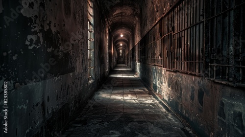 Dark and eerie prison corridor for horror or mystery themed designs © Yusif