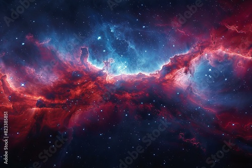 Depicting a  space wallpaper with red smoke and blue space  high quality  high resolution