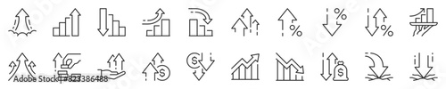 Line icons about increase and decrease. Contains such icons as stock market, profit, launch and more. Editable vector stroke. 512x512 Pixel Perfect in transparent background.