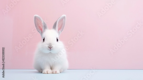Cute little rabbit on a pastel background. Copy space for text.