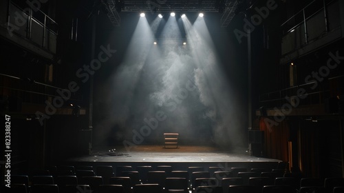 Empty Theater Stage with Spotlight and Smoke