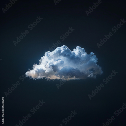 A single cloud floating in the air against a dark background