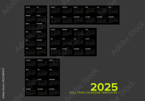 Obraz na płótnie Dark full year calendar layout design templates for the year 2025 (monday first day) w salonie
