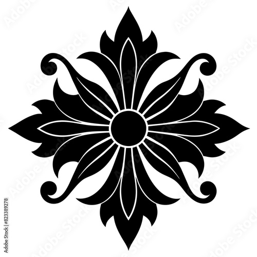 Floral vector ornament black color silhouette, white background (1)