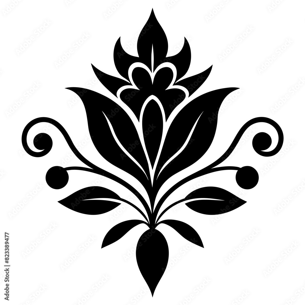 Floral vector ornament black color silhouette, white background (23)