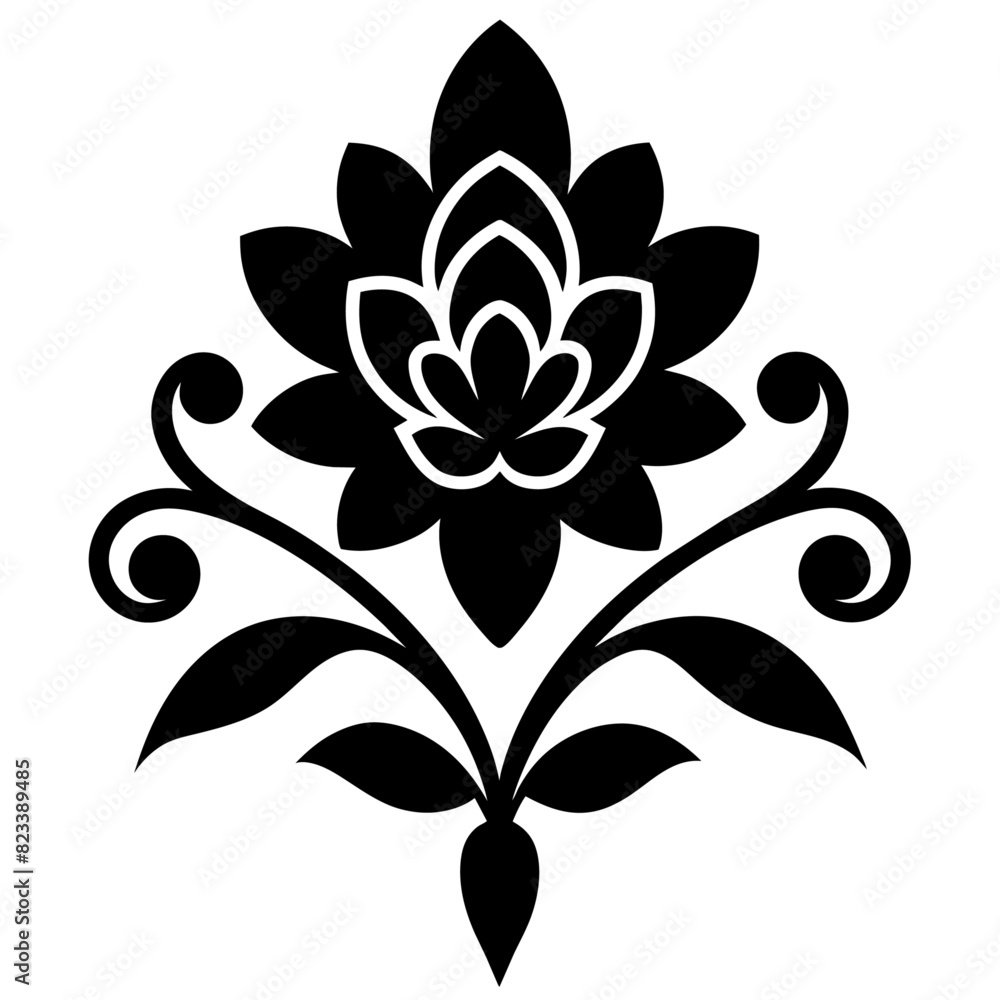 Floral vector ornament black color silhouette, white background (24)