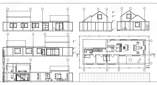 house plan sketch project 3d illustration