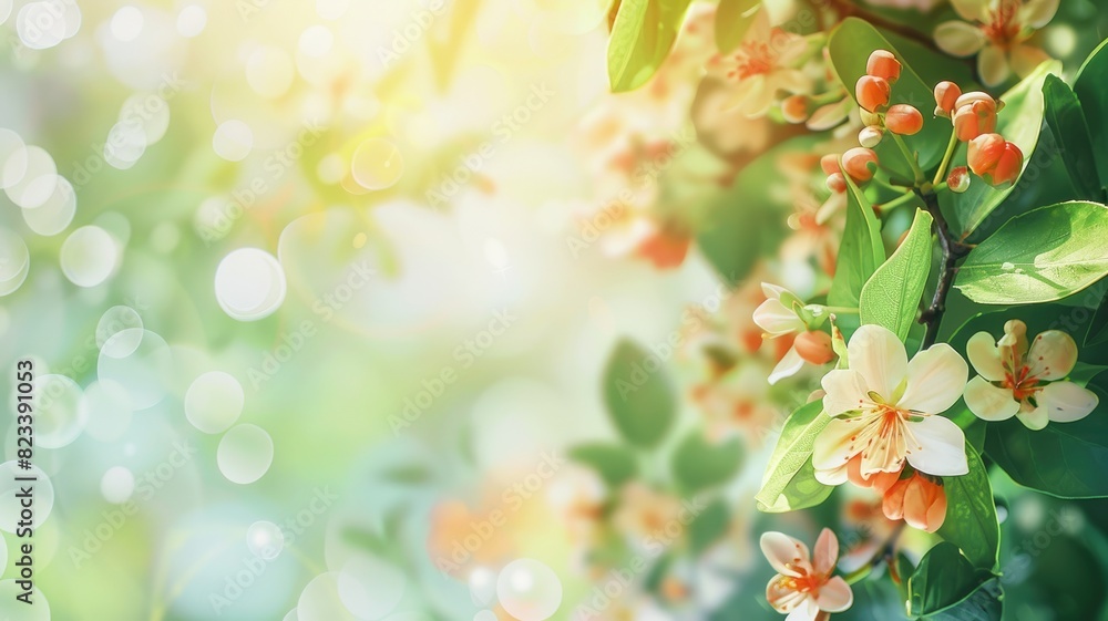 Blooming orange flowers on sunlit tree branches Blooming orange flowers on sunlit tree branches