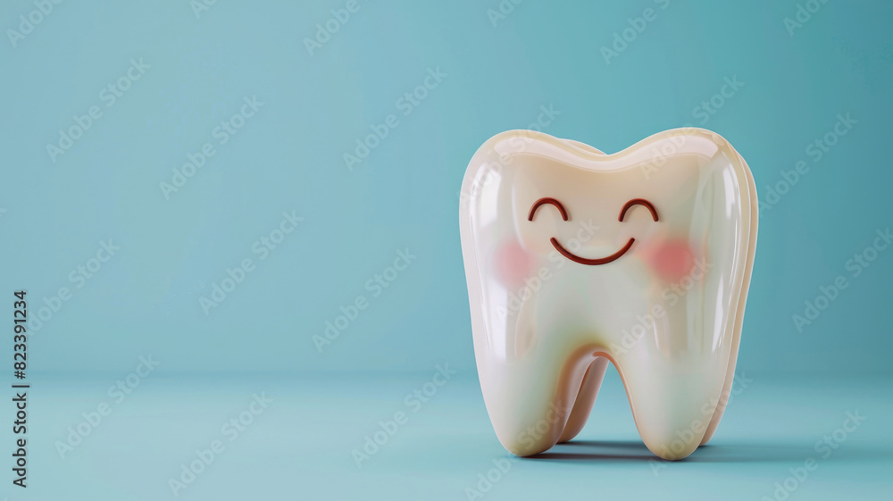 Digitally created smiling tooth character on blue background Digitally created smiling tooth character on blue background
