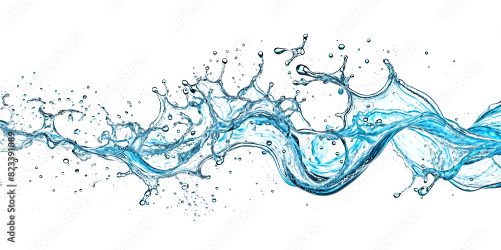 Blue water spinning with small bubbles, flowing in the shape of a wave on a transparent PNG background - Generative AI Blue water spinning with small bubbles, flowing in the shape of a wave on a transparent PNG background - Generative AI