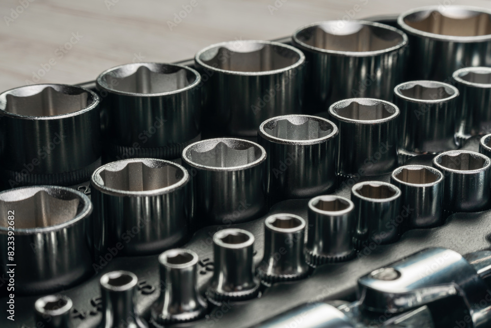 Set of wrenches for repairing mechanisms. Sockets for unscrewing nuts Set of wrenches for repairing mechanisms. Sockets for unscrewing nuts