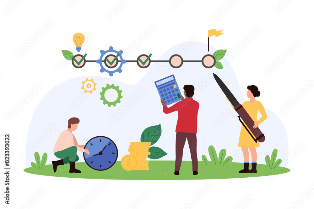 Business project change, task management with horizontal timeline ...