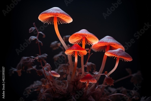 a group of mushrooms with red caps photo