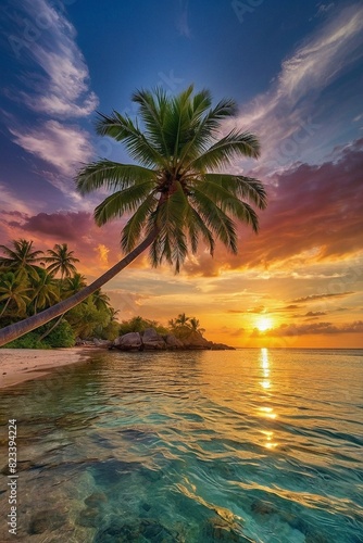 Tropical Paradise with Palm Trees and White Sandy Beaches