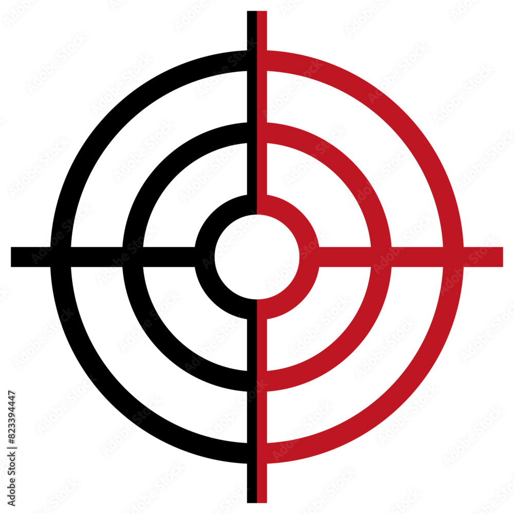 Illustration showing a half black half red shooting target icon on a white background
Illustration showing a half black half red shooting target icon on a white background
