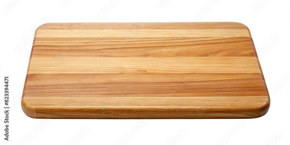 a rectangular wooden cutting board placed on a transparent background