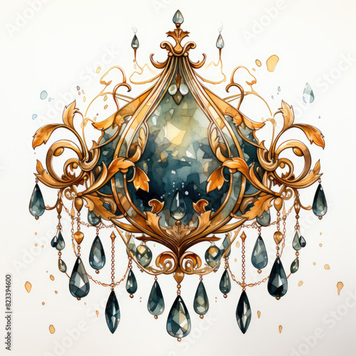 Watercolor Magic Gold Chandelier Sublimation illustration Generative Ai