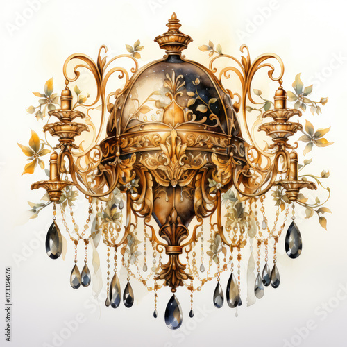 Watercolor Magic Gold Chandelier Sublimation illustration Generative Ai