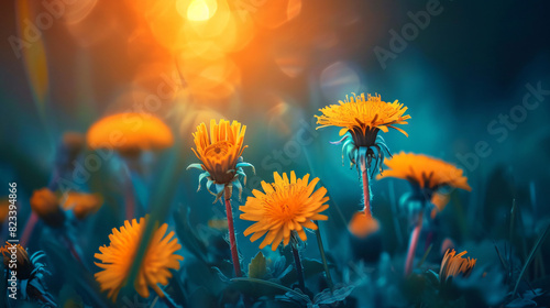 Floral summer spring background. Yellow dandelion flow © Little