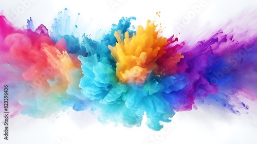 Abstract art powder paint on white background,Movement abstract frozen dust explosion multicolored on white background,Stop the movement of colored powder on white background