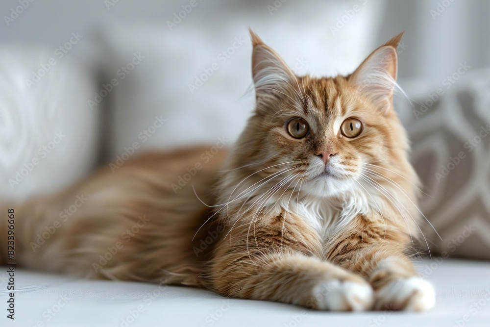 A large orange lop cat lying on a white background