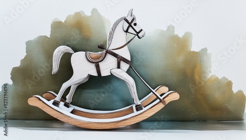 white background, watercolor painting of an enchanted rocking hoarse photo