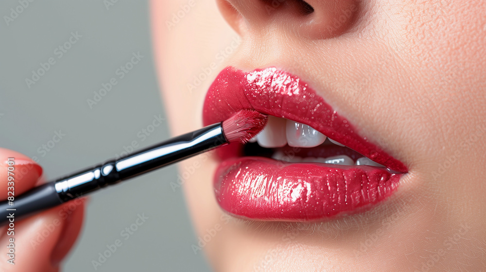 Red Sexy Lips and Nails closeup. Open Mouth. Manicure and Makeup. Make up concept. Kiss