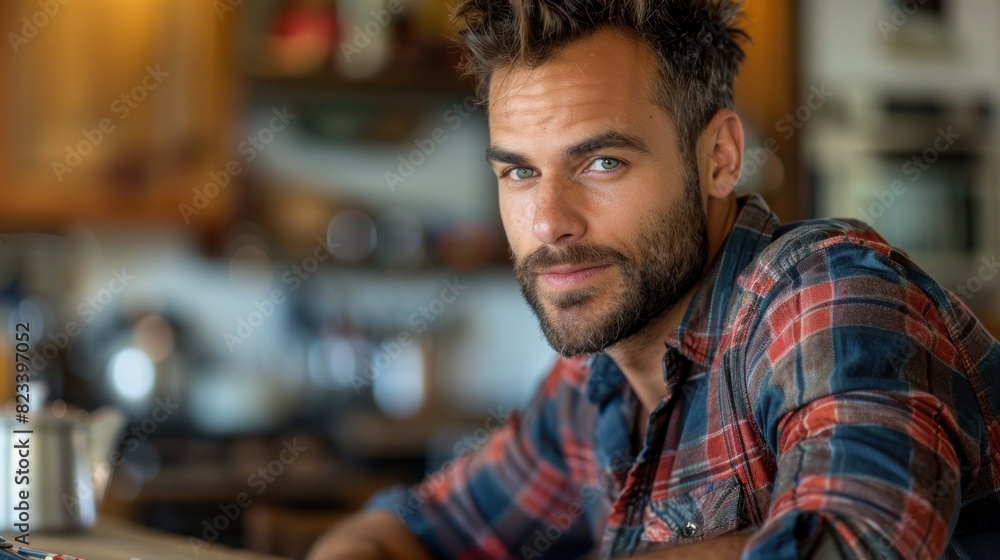 A man with a beard is seated at a bar, looking contemplative as he sips on a drink A man with a beard is seated at a bar, looking contemplative as he sips on a drink