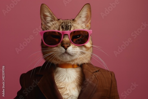 Cat in sunglasses and suit, high quality, high resolution