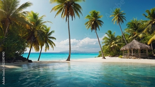 Palm Trees and Crystal-Clear Waters Summer Background © Dreamweave