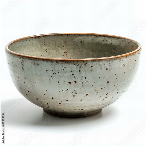 Depicting a empty stoneware bowl , isolated on white background photo