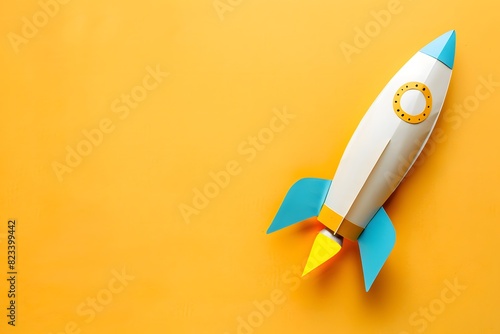 Paper Rocket Ship on Yellow Background for Product Launch
