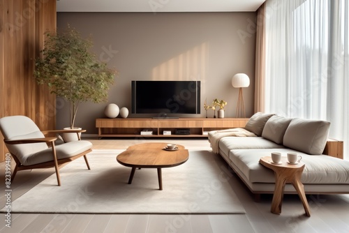 Interior of modern living room. Elegant Minimalist  Living Room. Beautiful and large living room interior. Interior of a bright living room. © John Martin